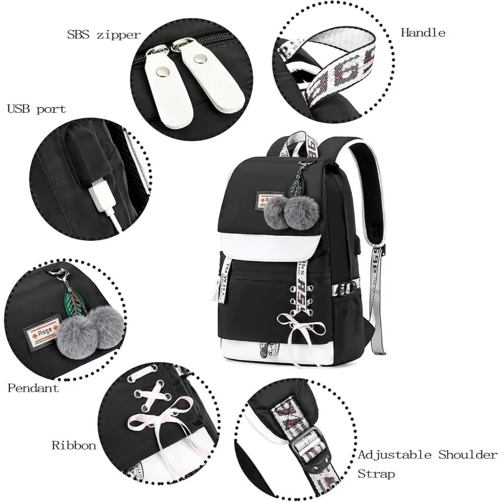 Stylish Water-Resistant Nylon Backpack for Girls, Teens & Young Women - Picture 3 of 6